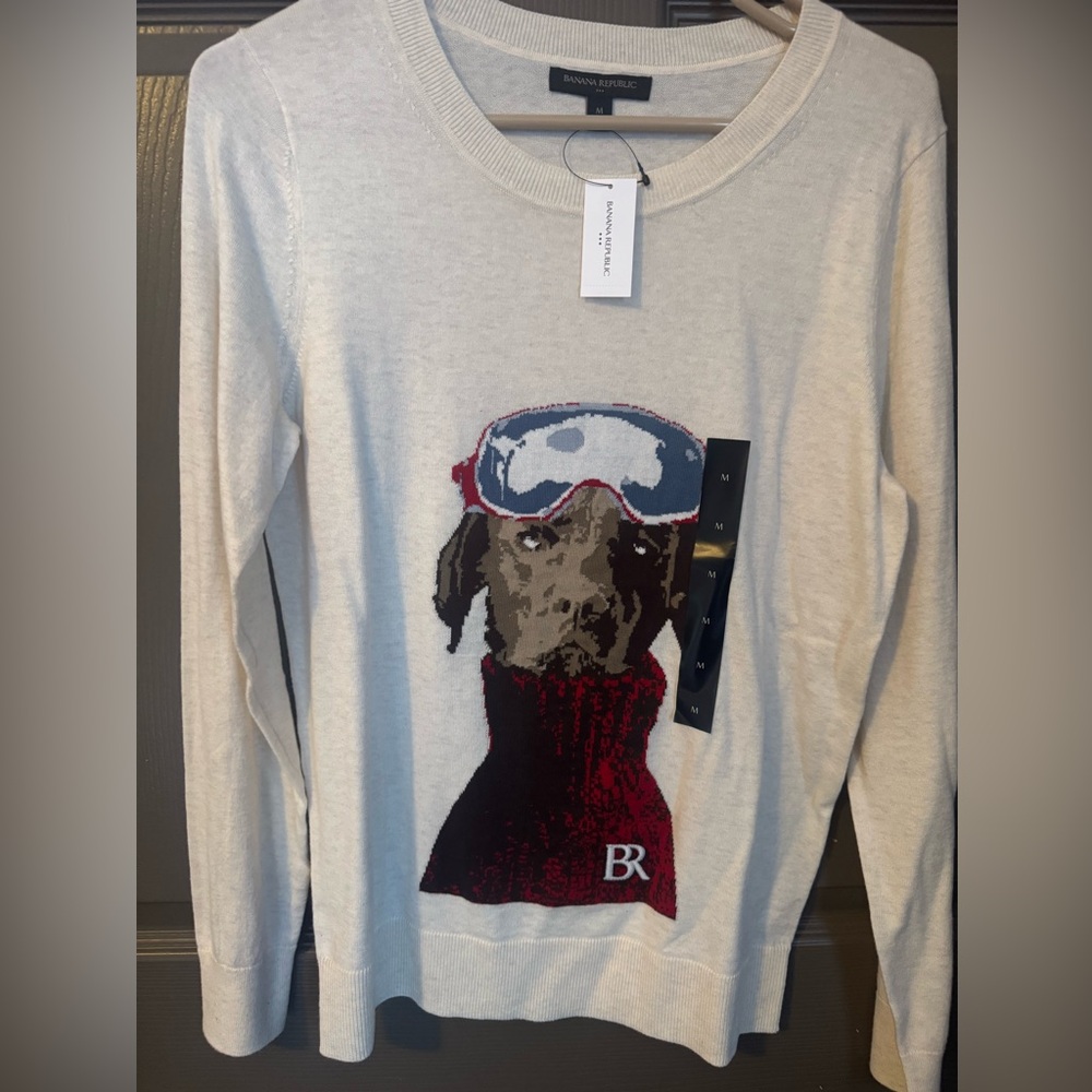 Banana Republic Cream Sweater with Dog Design